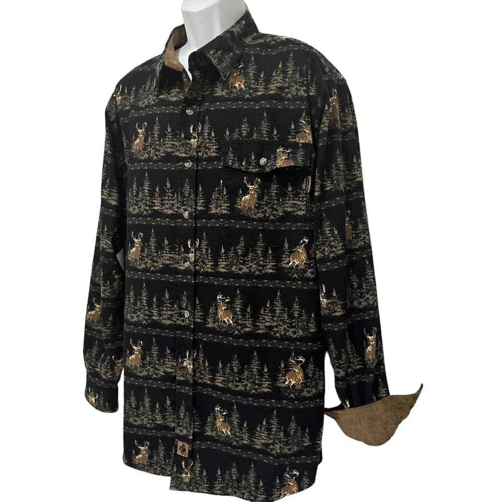 Legendary Whitetails Mens Shirt Deer Brushed Cotton Corduroy Flip Cuff L Tall
